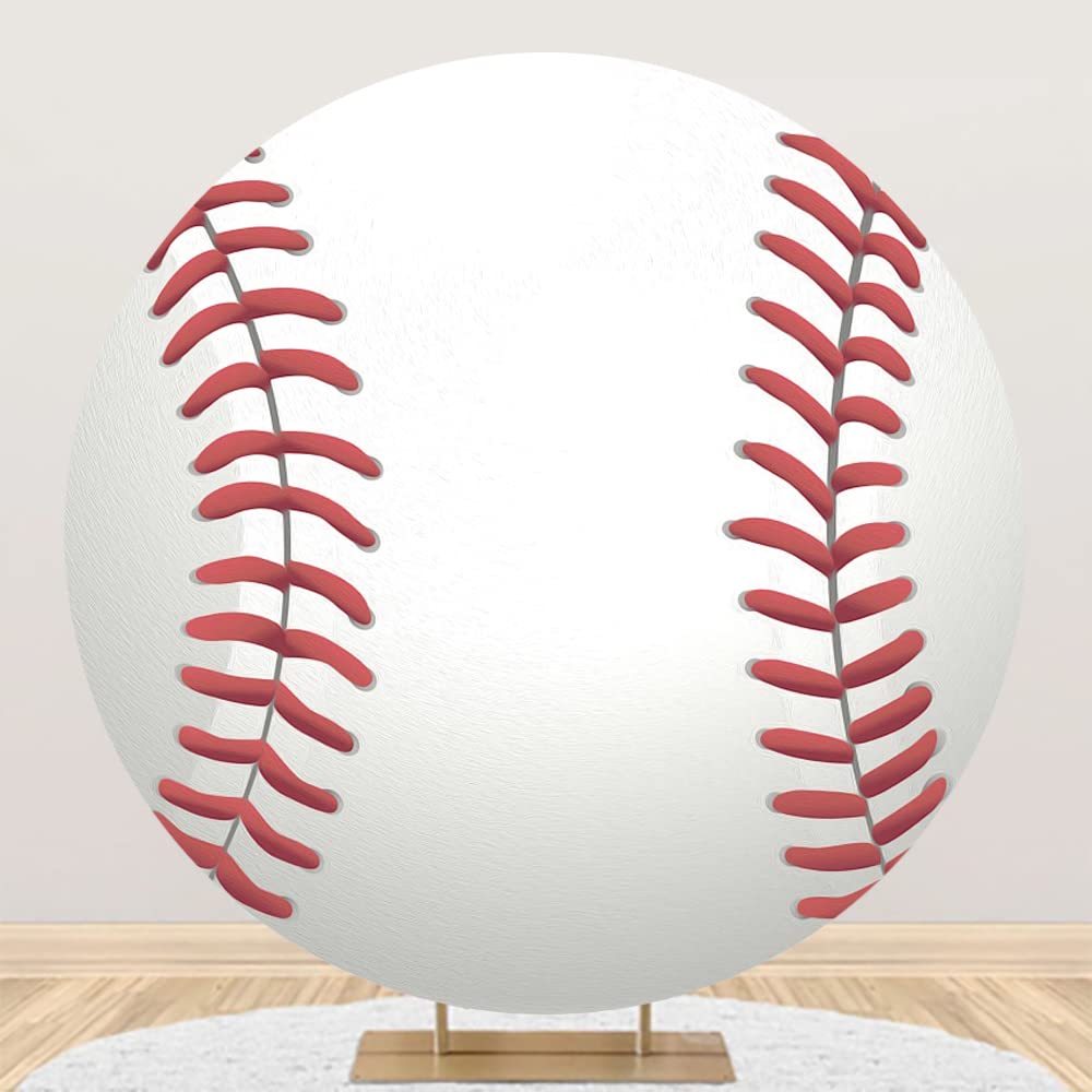 Leyiyi 7.2X7.2Ft Baseball Birthday Round Backdrop Cover Polyester Sports Baseball For Boys Kids Birthday Party Red White Photogr