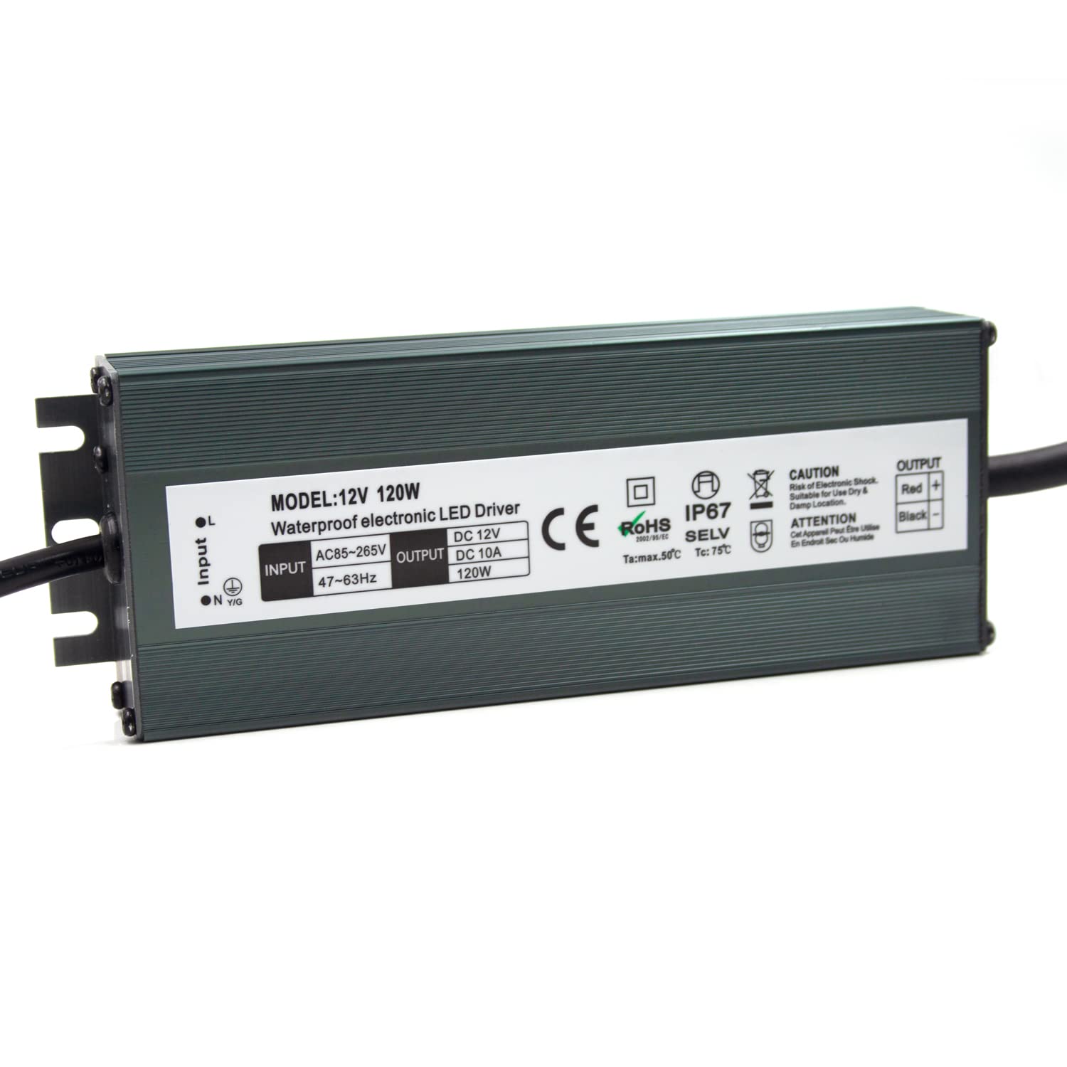 2 Pack Waterproof Led Driver, 120W 12V Dc Output, Ip67 Rated, Transformer With 3 Prong Plug & 1.6 Ft Cable For Led Lights