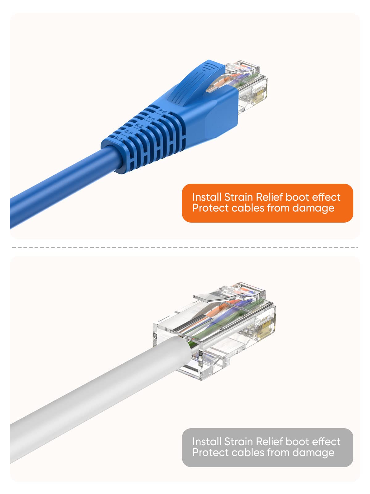 Cablecreation Rj45 Ethernet Network Cable Strain Relief Boot 50-Pack Fits Cat5 Cat5E Cat6 Cat6A, Rj45 Color Coded Cable Connecto