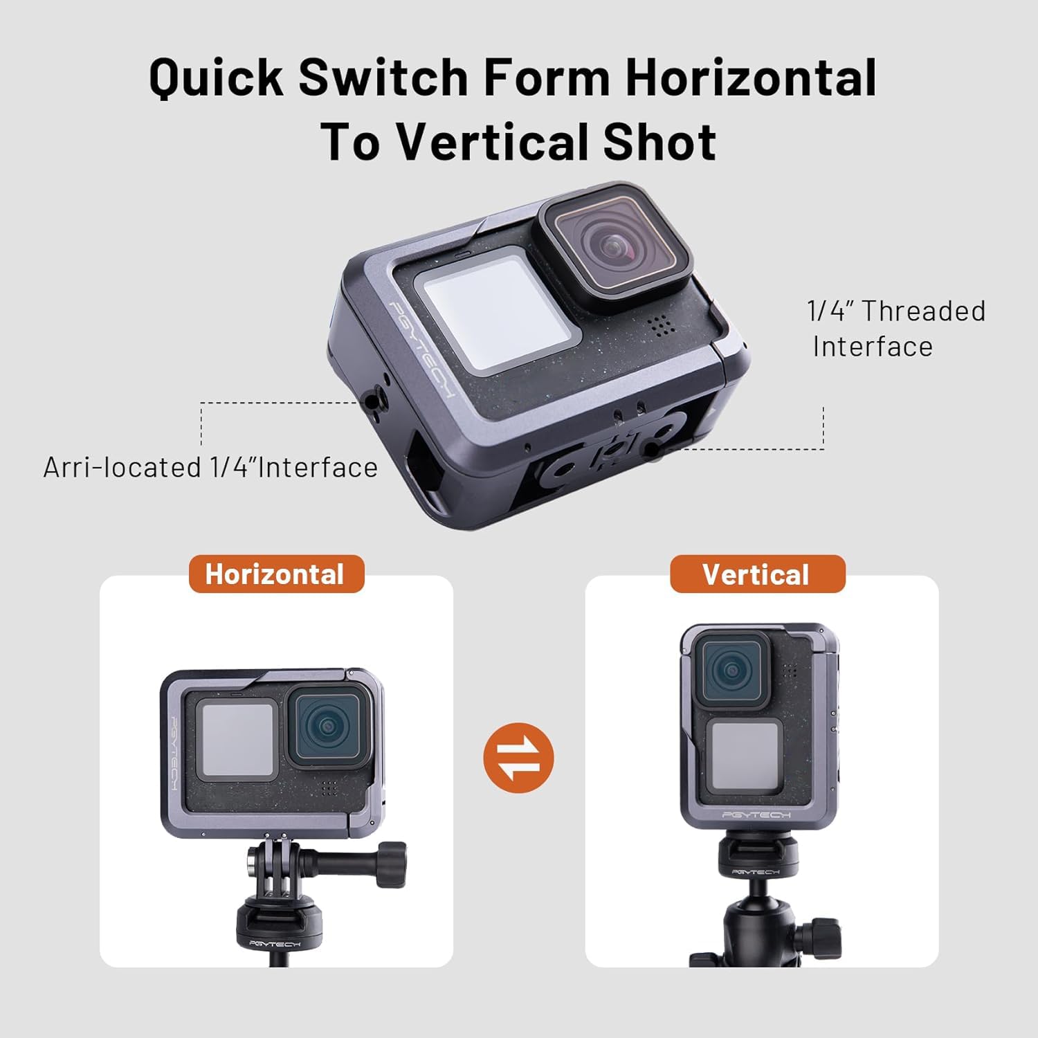 Pgytech Camera Cage For Gopro 13/12/11, Aluminum Alloy Protective Vlogging Camera Frame For Gopro, Magnetic Quick Release Connector, 1/4' Thread Connector For Mic, Camera Light