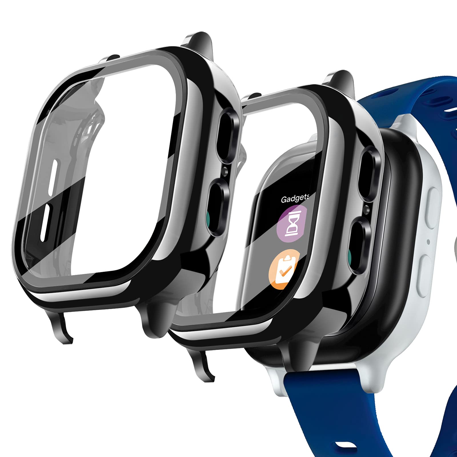 Kuaguozhe [2 Pack] Case Compatible For Gizmo Watch 2 Screen Protector For Kids(2 Pack), Hard Pc Overall Protective Case And Tempered Glass Screen Protector For Verizon Gizmo Watch 2,Black+Black