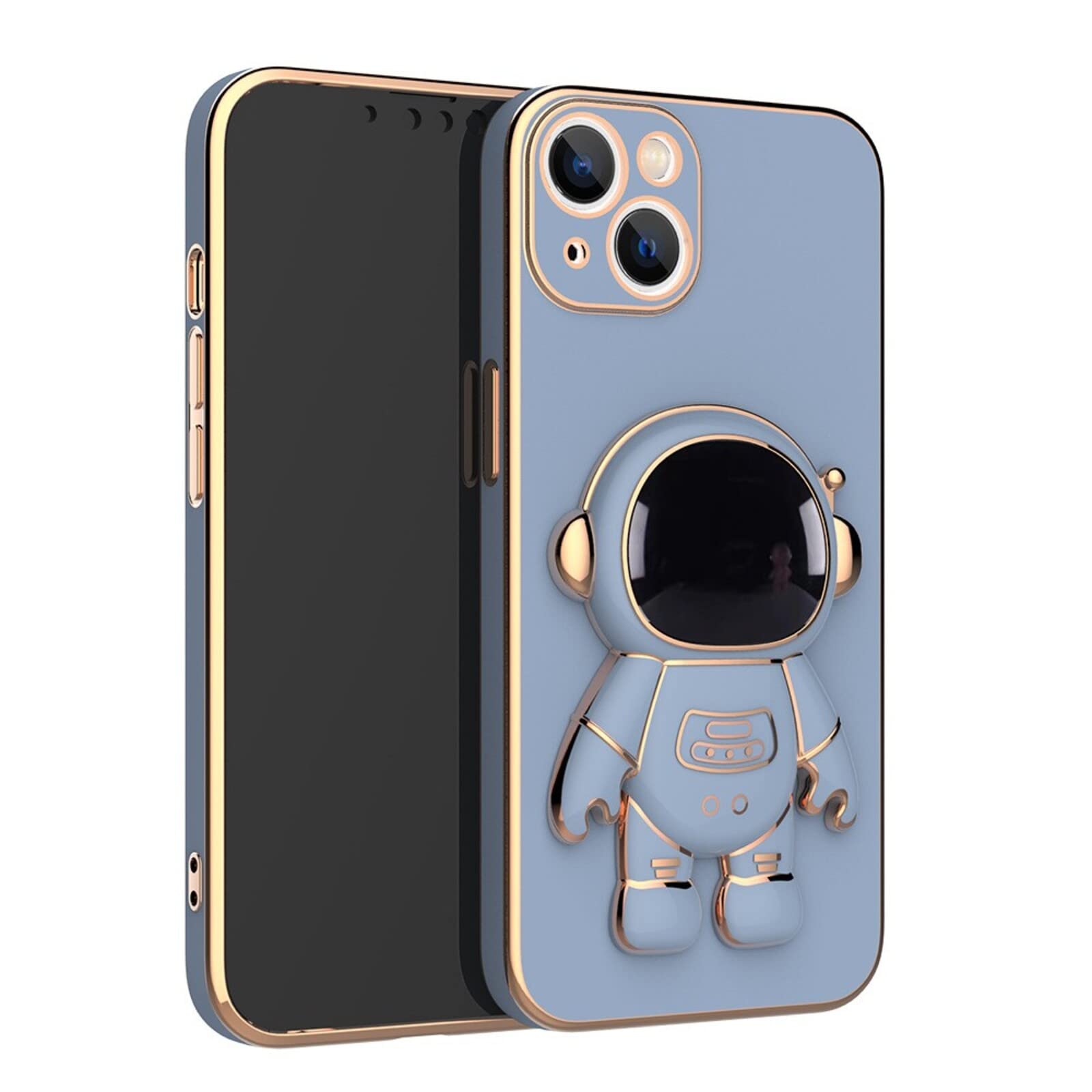 Lswrlixa Astronaut Case Compatible Iphone 11 12 13 Pro Max 6D Plating Case Cover With Stand Astronaut Case Blue For Iphone 13