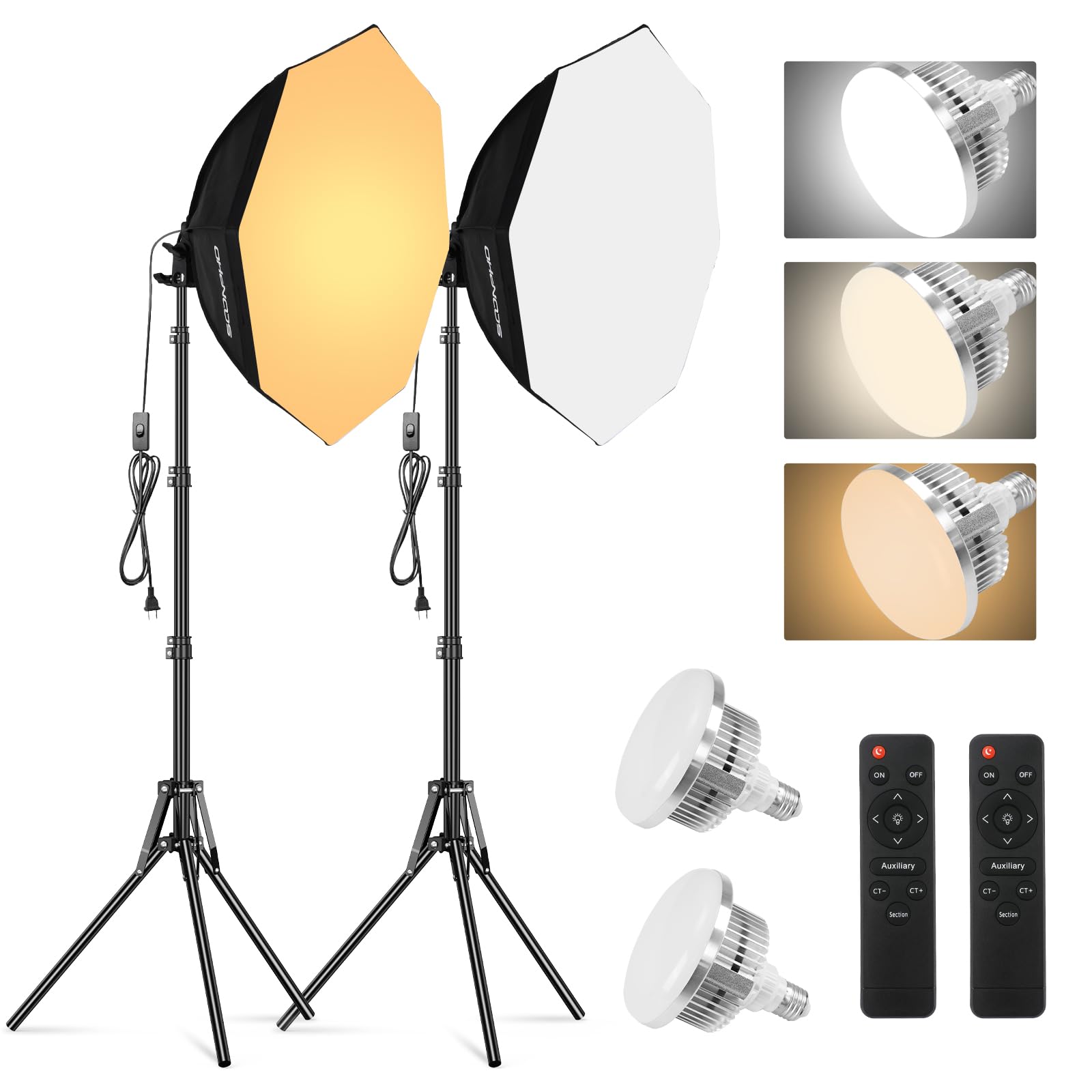 Soonpho Softbox Lighting Kit, Octagon Softbox Photography Lighting Kit With Softbox 22Inch/55Cm (2 Pack), 85W 3000 6000K Remote