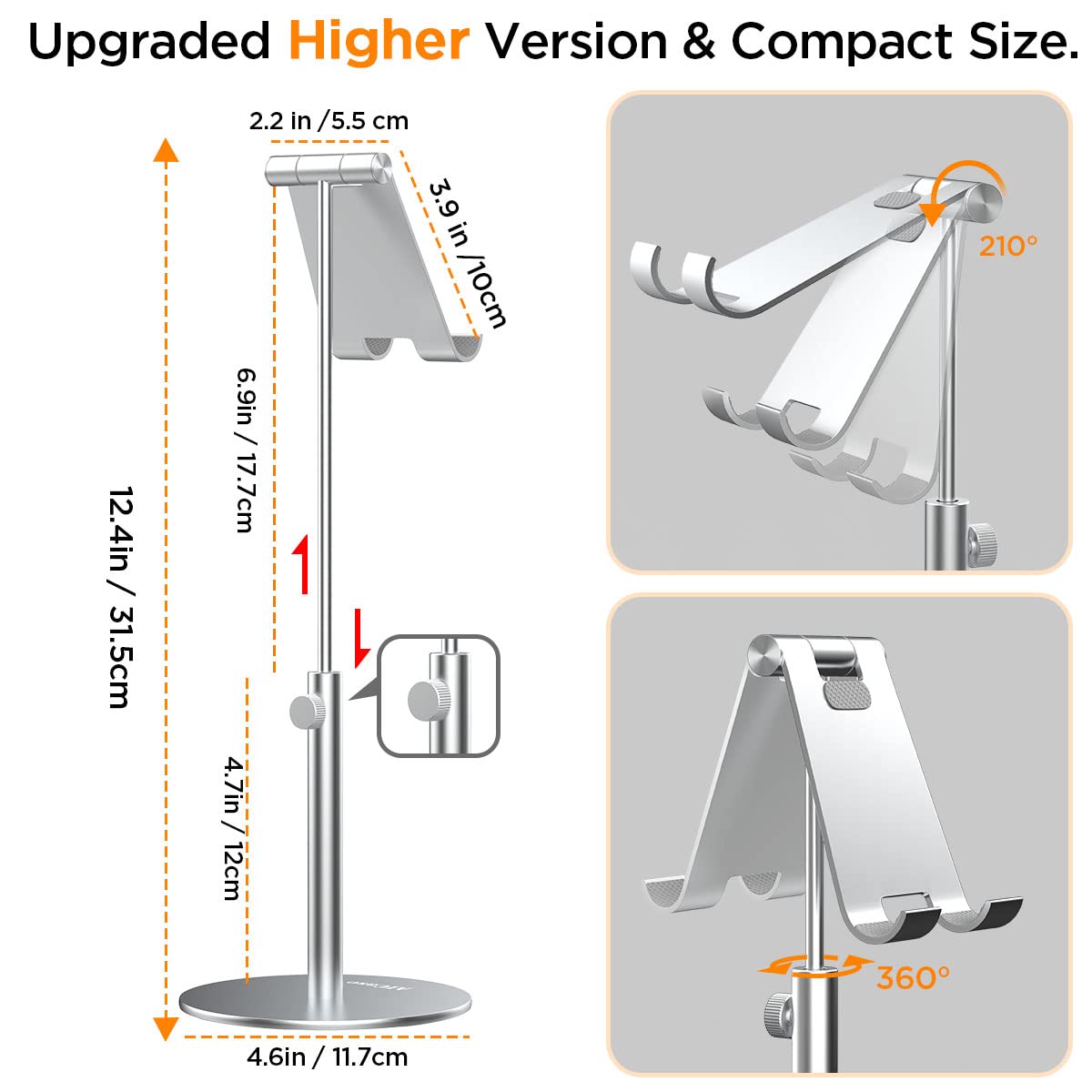 AICase Upgraded for iPad Tablet Stand for Desk, Adjustable Desktop Cell Phone Tablet Stand Holder for iPad Pro 9.7, 10.5, 11, 12.9 Air Mini 5th/6th Generation, Samsung Tablet, Tab (3.5 13')