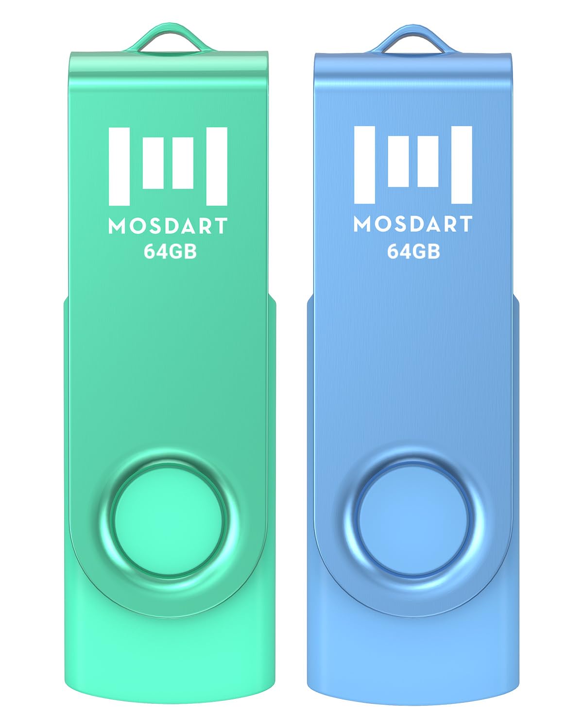Mosdart 64Gb Bright Vivid Color Usb Flash Drive 2 Pack, 64 Gb Dual Multipack Usb2.0 Thumb Drives, Swivel Design With Led Light, 