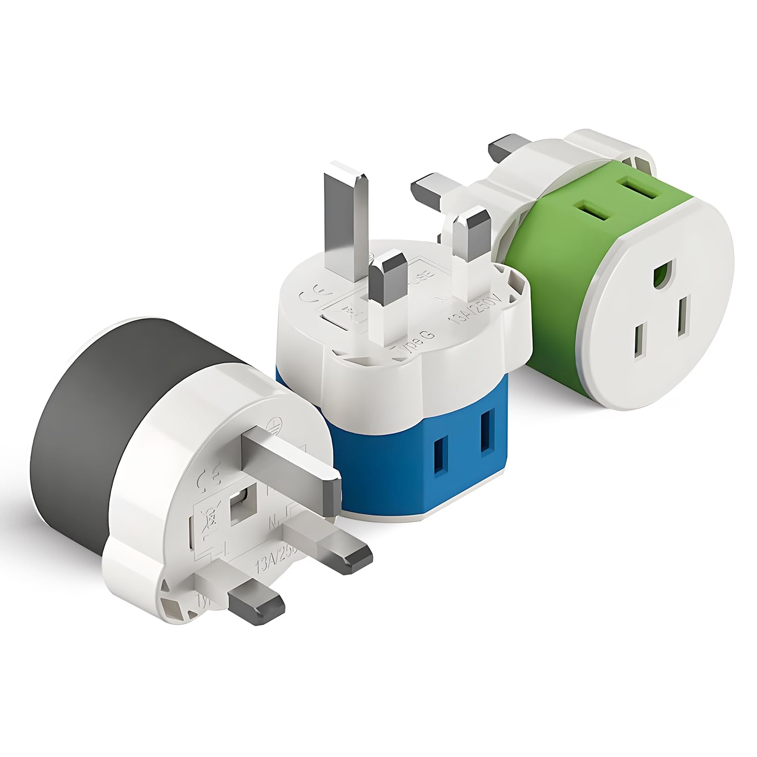 Orei Uk, Ireland, Dubai Power Plug Adapter With 2 Usa Inputs   Travel 3 Pack   Type G (Us 7) Fuse Protected   Use With Cell Phon