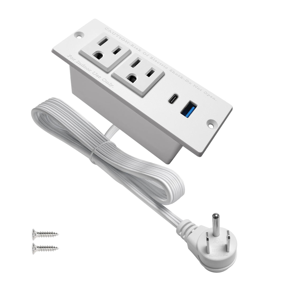 Usb C Recessed Power Strip Fast Charge Desktop Power Station 2 Outlets 2 Usb (Pd20W & Qc18W, Total 20W) Mountable Flat Plug Exte