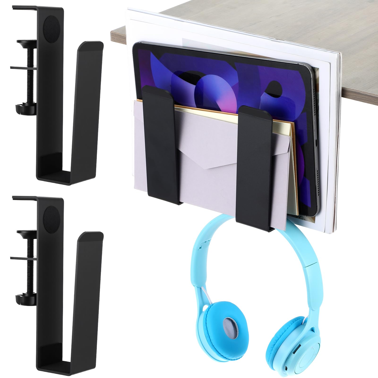 HOFURME 2 Pack Adjustable Desk Side Laptop Holder, HeavyDuty Metal Desk Side Storage, Hanging Organizer with ToolFree Clamp (6
