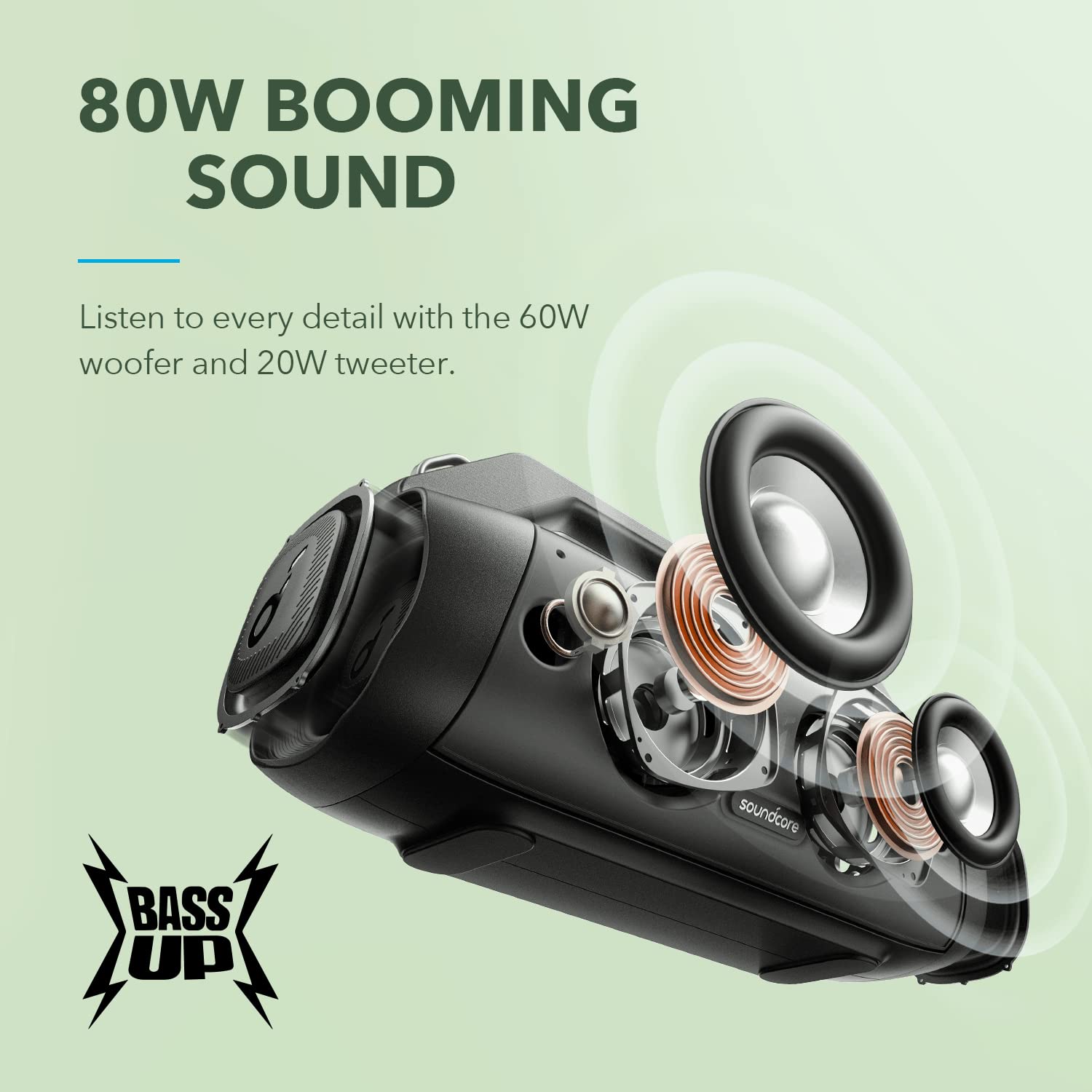Soundcore Motion Boom Plus Ip67 Portable Speaker, 80W Stereo Sound, Custom Eq & Bassup, Built In Power Bank, Waterproof Bluetoot
