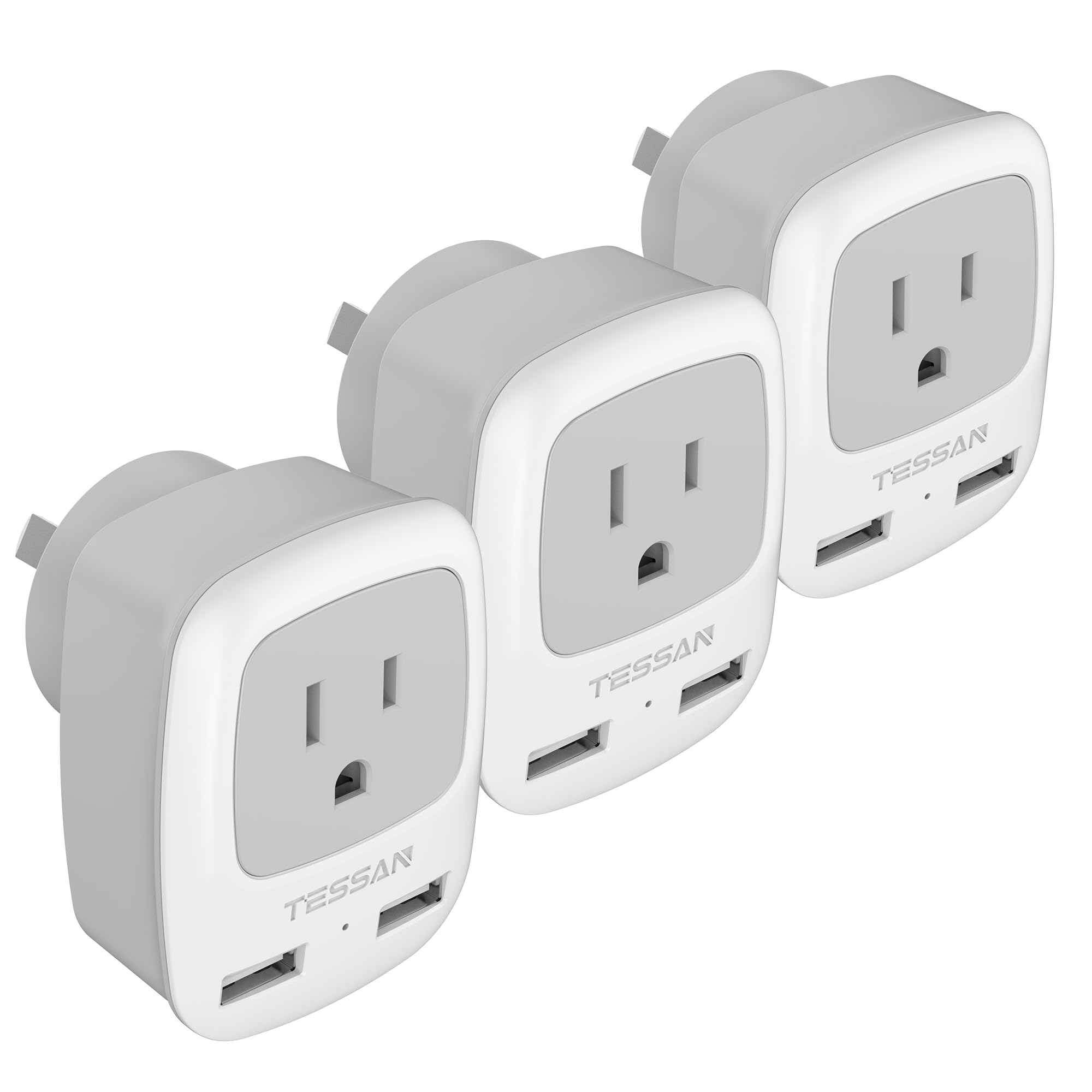 Tessan Australia New Zealand Travel Power Adapter, Type I Plug Adapter With 2 Usb & 1 American Grounded Outlet, Adaptor For Us T