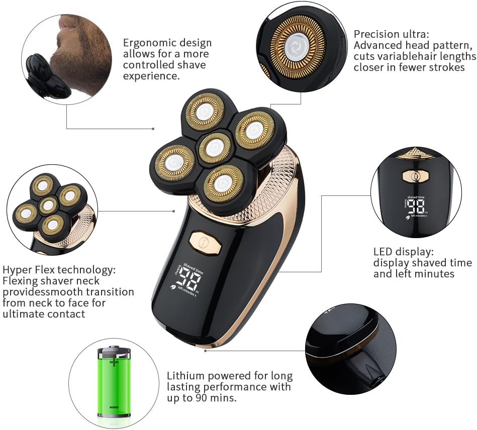 Electric Razor For Men Head Shaver For Bald Men Grooming Kit Wet Dry Rotary Shavers Nose Hair Beard Trimmer Clippers Facial Clea