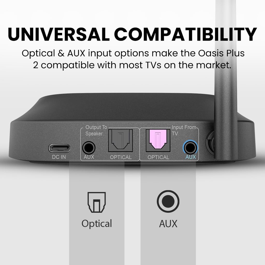 Avantree Oasis Plus 2 - Bluetooth 5.3 Transmitter For Tv To Wireless Headphones/Speaker, Compatible With Optical & Aux Output Tv