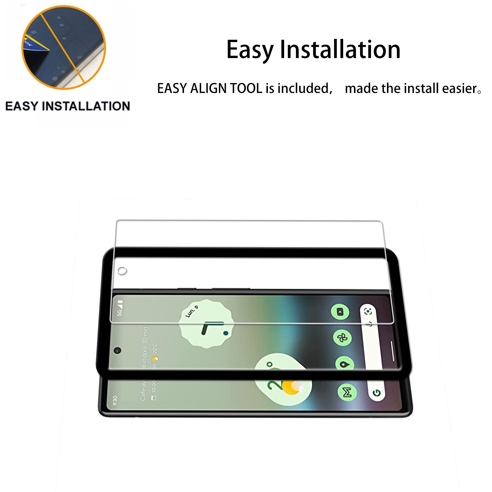 Hkkais Easy Alignment Frame Designed For Google Pixel 6A 5G Tempered Glass Screen Protector 2 Pack Camera Lens Protector Film 2