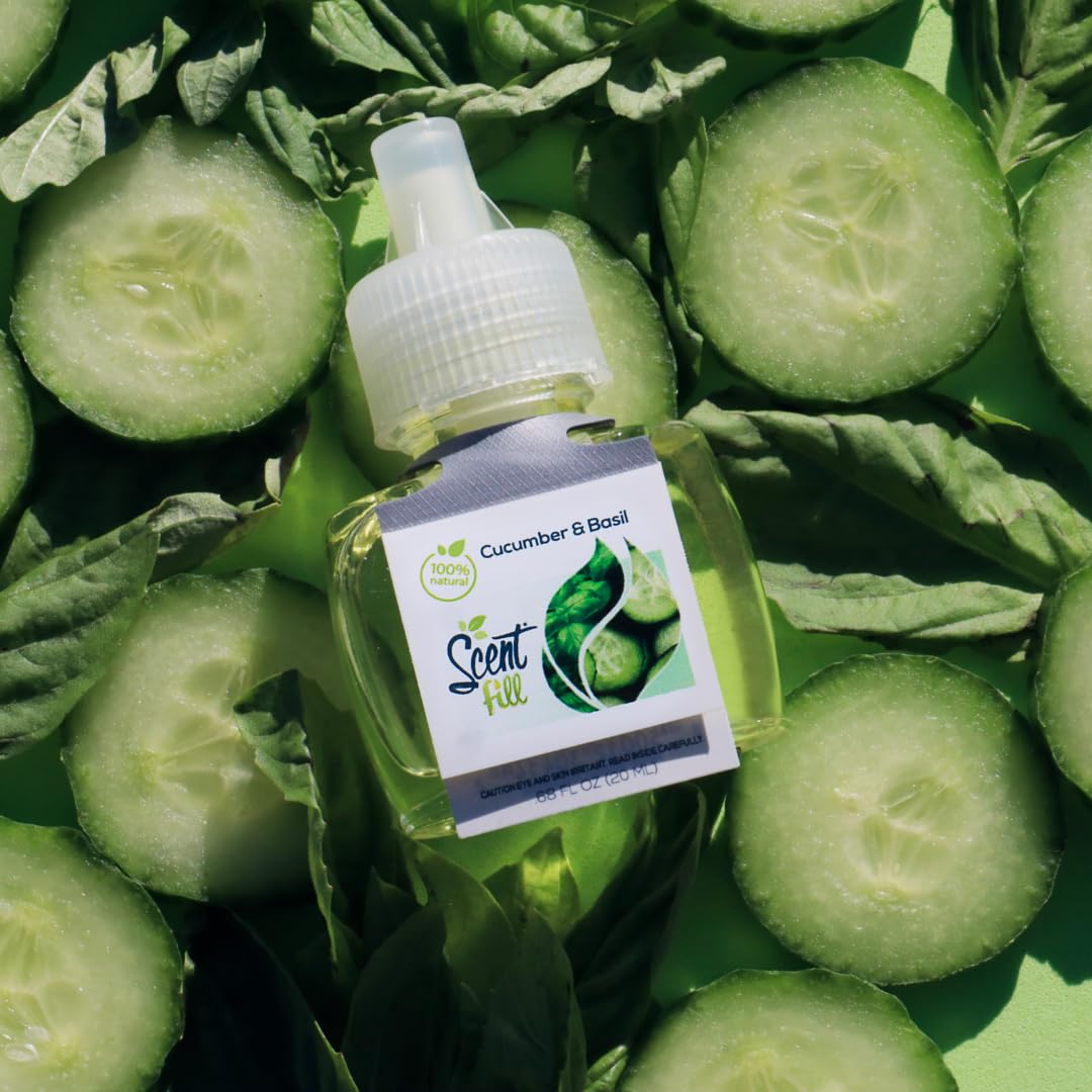 Scent Fill 100% Natural Cucumber Basil Plug In Air Freshener, Scented Oil Refills, 3 Refills