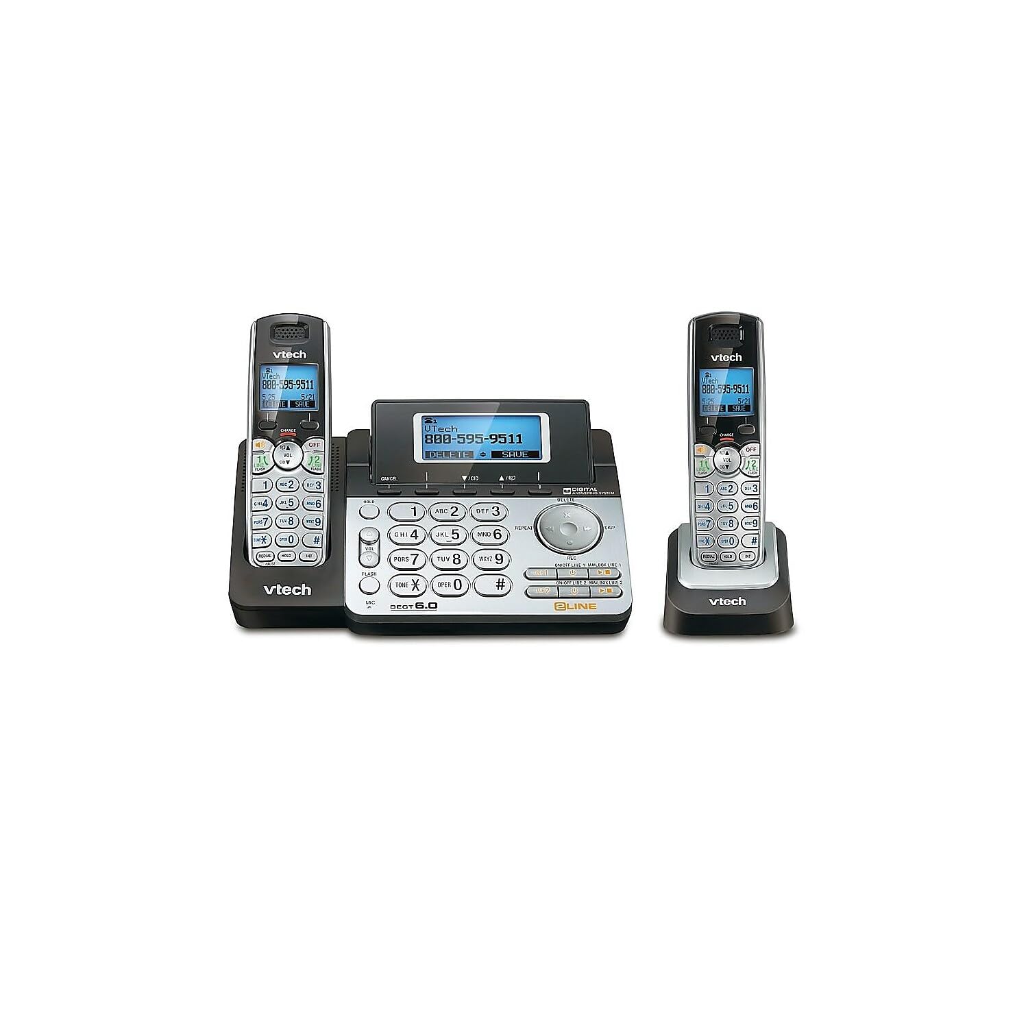 VTech DS6151-2 2 Handset 2-Line Cordless Phone System for Home or Small Business with Digital Answering System & Mailbox on each