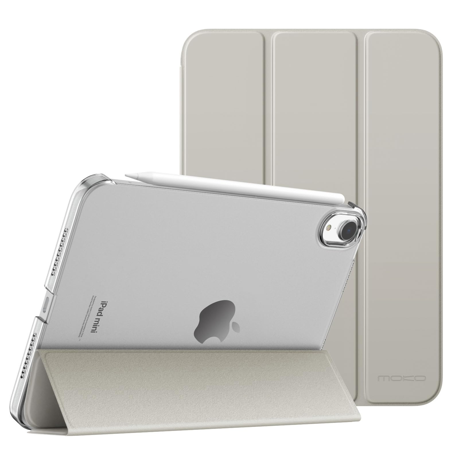 MoKo for iPad Mini 7 (A17 Pro) Case 2024,iPad Mini 6 Case 2021,8.3 inch iPad Mini 7th/6th Generation Case,Slim Lightweight Hard Back Shell Stand Cover for iPad Mini 2024 with Touch ID, Silver