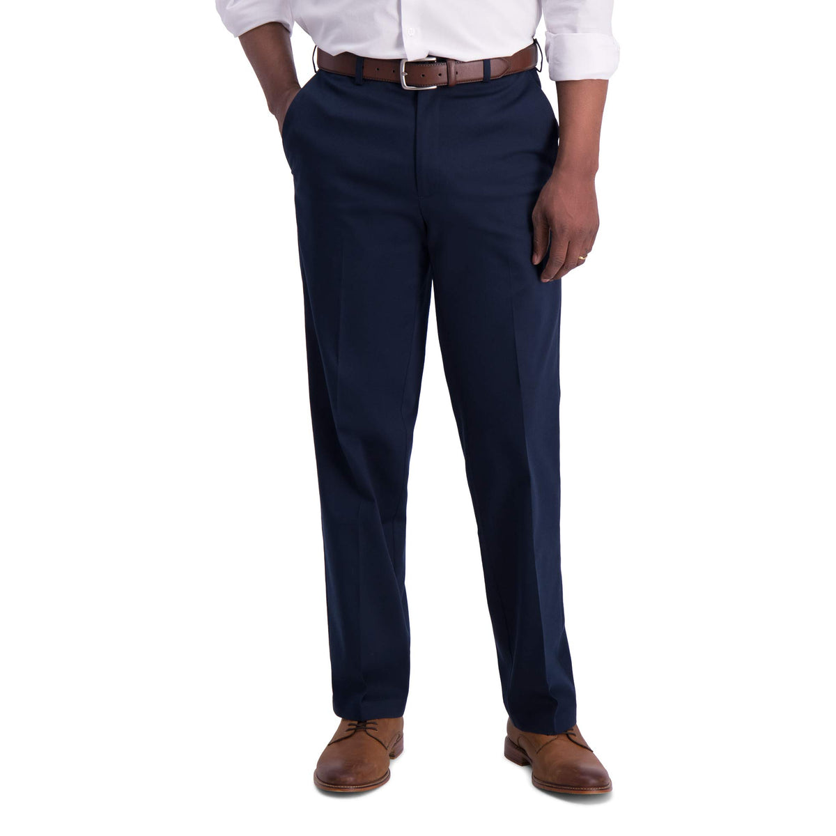 Haggar Mens Iron Free Premium Khaki Classic Fit Flat Front Expandable Waist Casual Pant Regular And Big  Tall Sizes, Dk Navy, 38