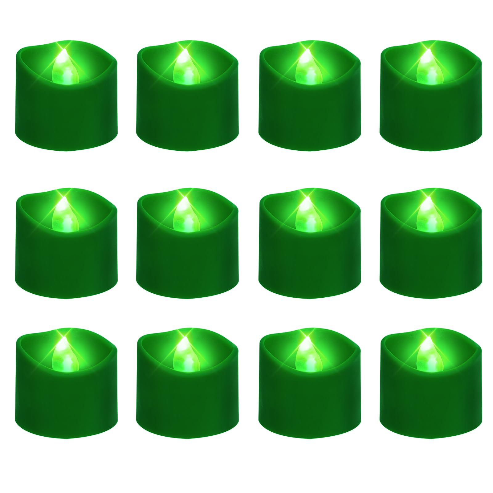 Windshell Green Flickering Flame Tealight Candles with Auto 6H Timer (No Remote), Battery Operated LED Flameless Tea Lights, for