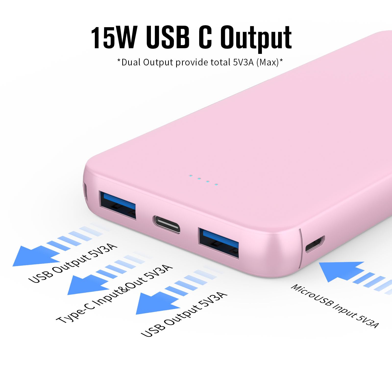 Vanyust Portable Charger Power Bank, 15W Fast Charging 10000Mah External Power Bank, Usb C In&Out Battery Pack For Iphone 15/14/