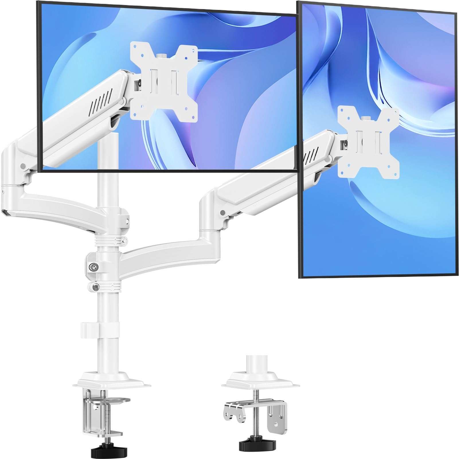 Dual Monitor Stand Height Up To 26.6 Inch, Monitor Desk Mount Holds Up To 32 Inch & 22 Lbs Each, Gas Spring Dual Monitors Arm Wi