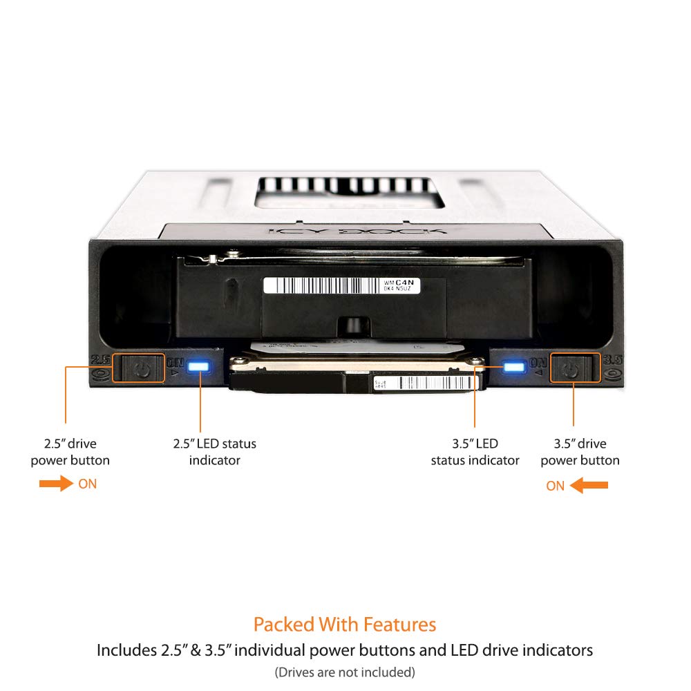 ICY DOCK Tray-Less SATA SSD/HDD Docking Enclosure for 5.25" Drive Bay | Model MB795SP-B | Compatible with 2.5" & 3.5