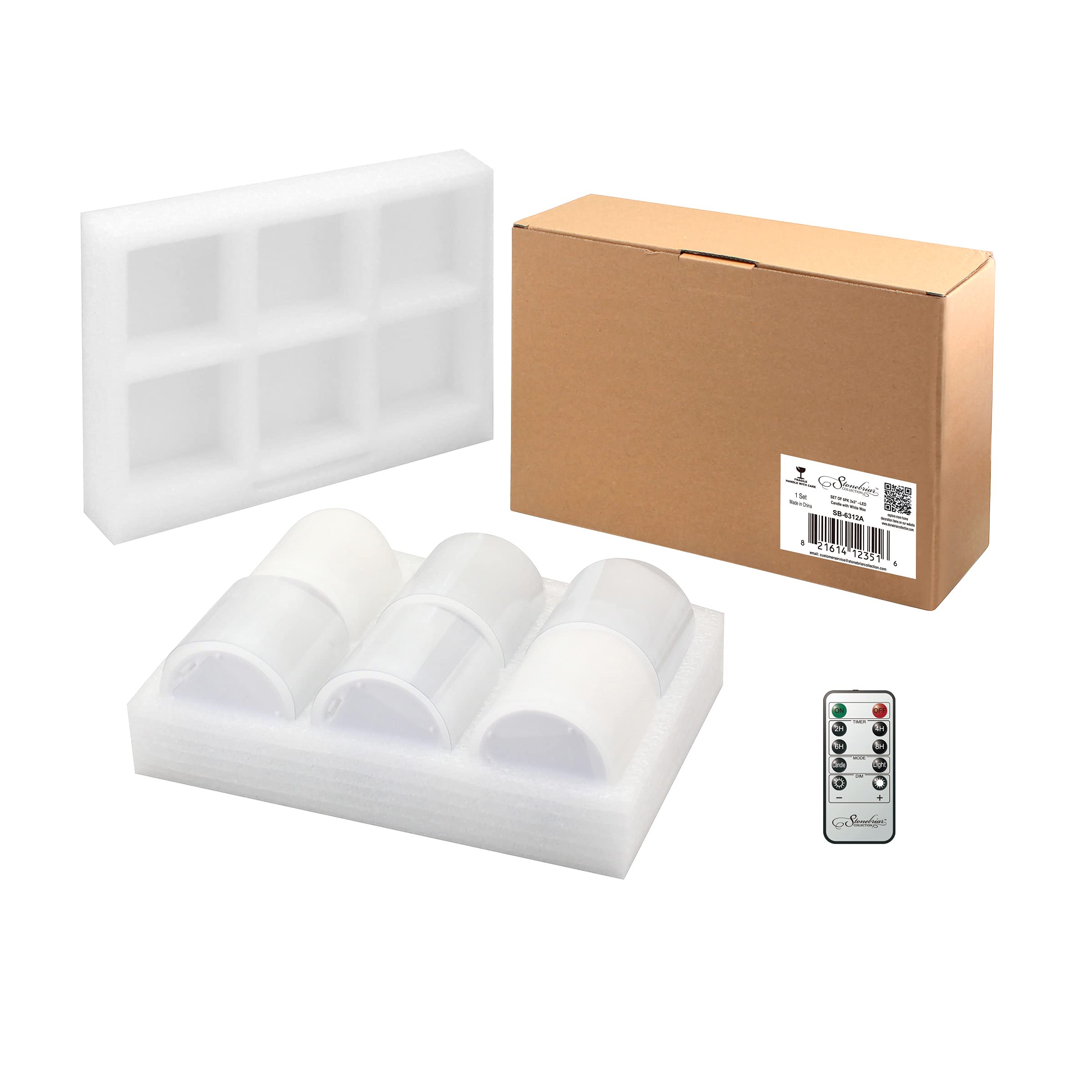 Stonebriar 6 Count White Real Wax 3X3 Flameless Led Pillar Candles With Remote And Timer