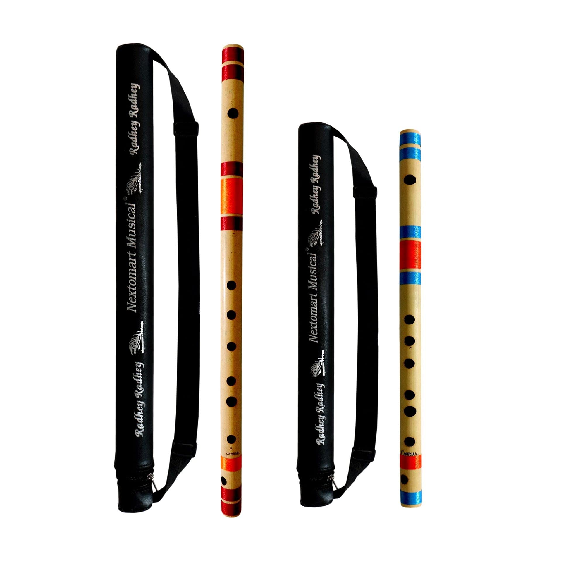 Nextomart Musical Combo Flutes A Natural (24 Inch) & F Natural (14 Inch) Bamboo Flute Bansuri With Flute Carry Bag Free