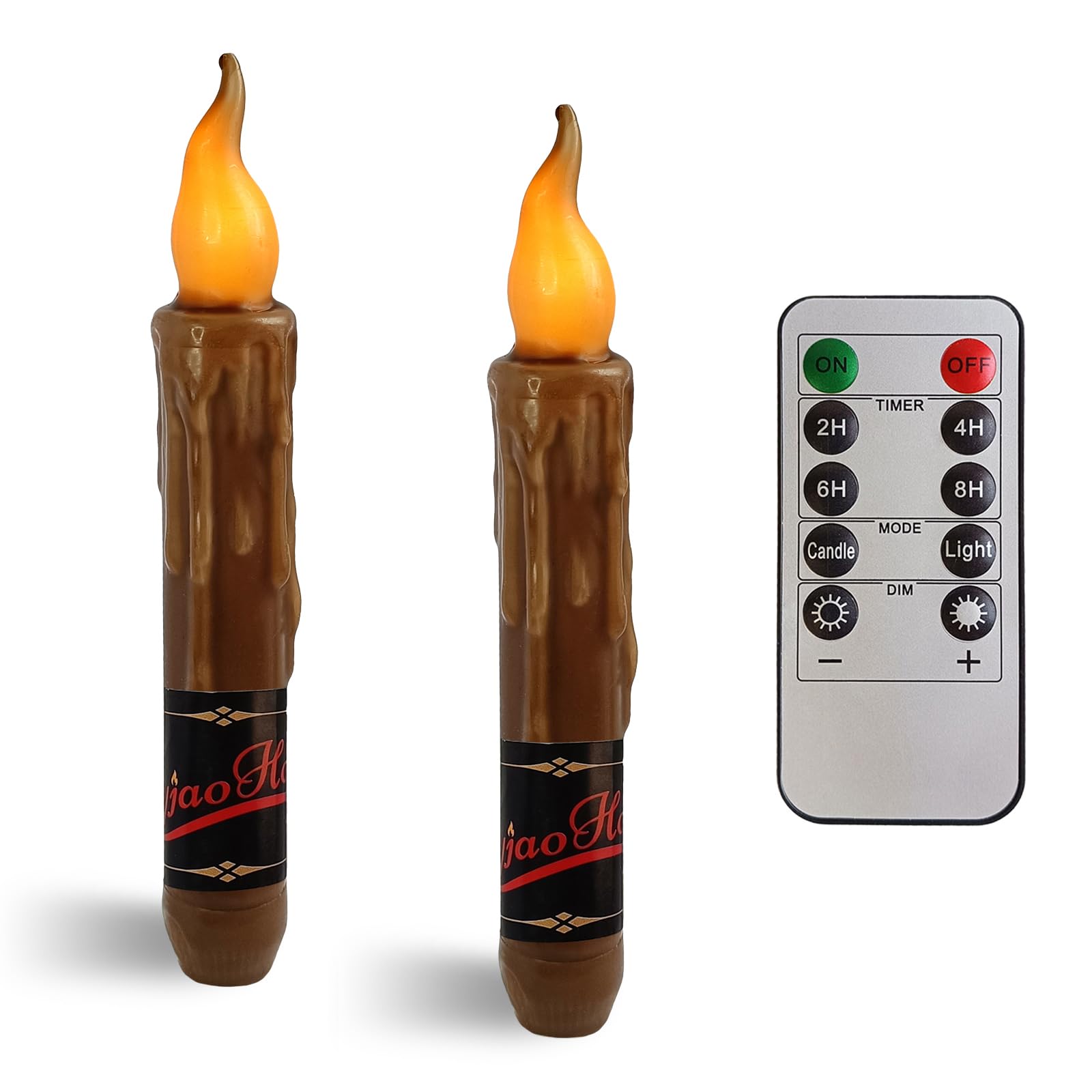 NjaoHoo Decor Real Wax LED Flameless Fall Short Taper Candles with Remote, 6.7 Inches Brown Candlesticks, Dripless Battery Opera