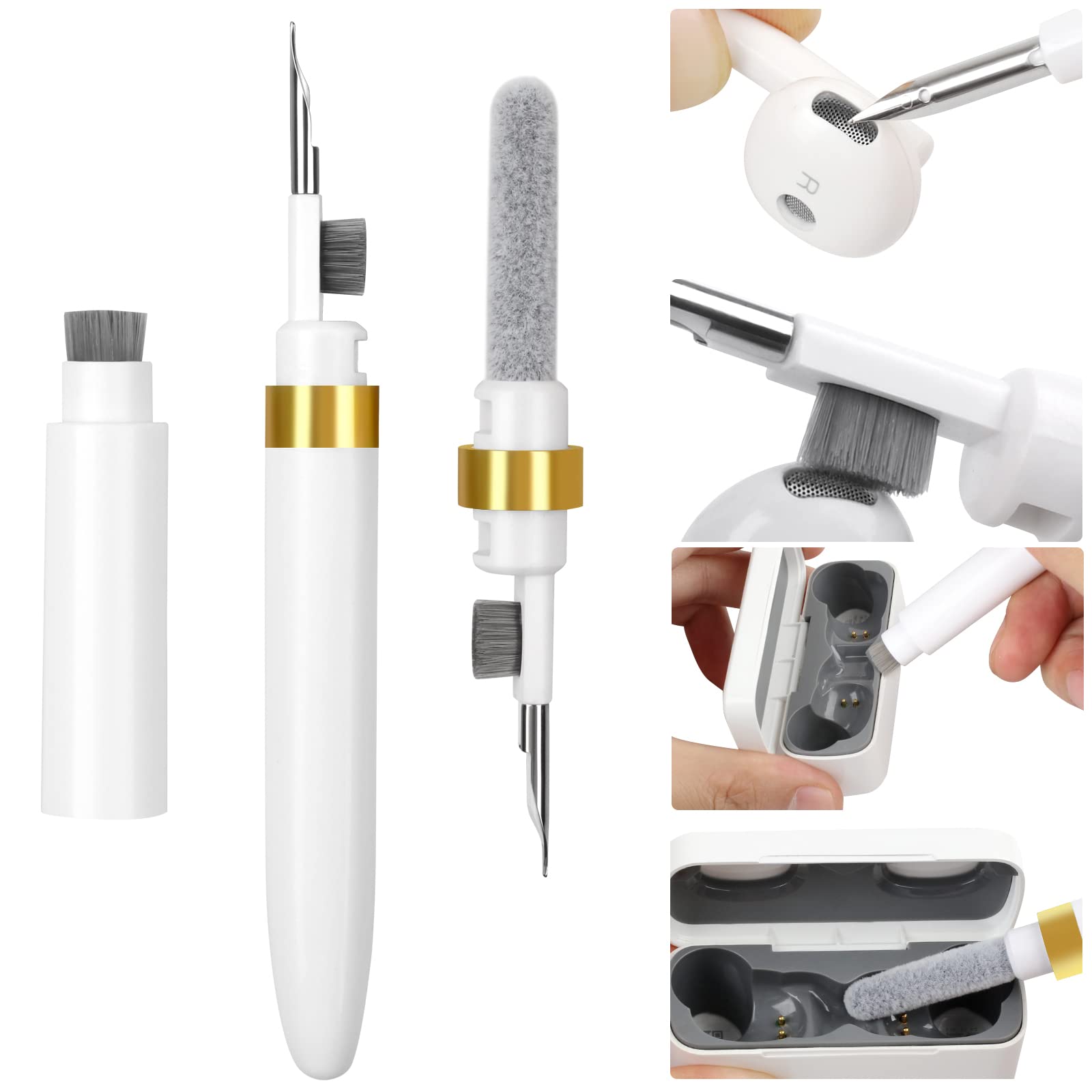 Cleaner Kit For Airpods Pro 1 2 3, Earbuds Cleaning Pen With Flocking Sponge Soft Brush, Multifunctional Cleaning Kit Tool For B