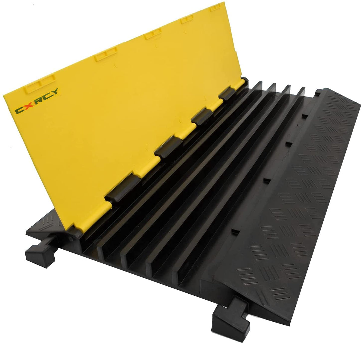 Cxrcy Cable Ramp 1 Pack Of 5 Channel Pvc Rubber Cable Protector,18000Lbs Capacity Heavy Duty Speed Bumps Hose Cord Channel Prote