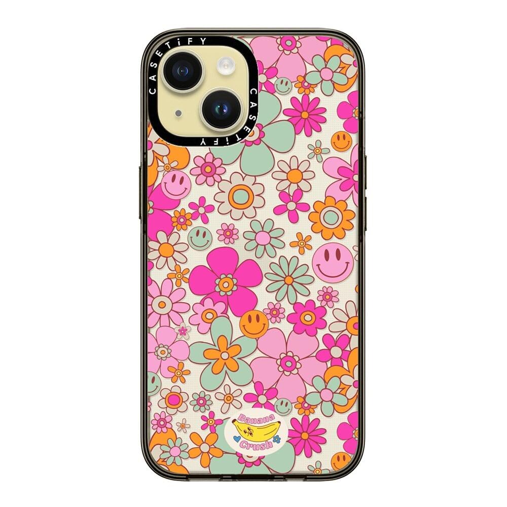 Casetify Compact Case For Iphone 15 [2X Military Grade Drop Tested / 4Ft Drop Protection]   Groovy Pattern Clear   Clear Black