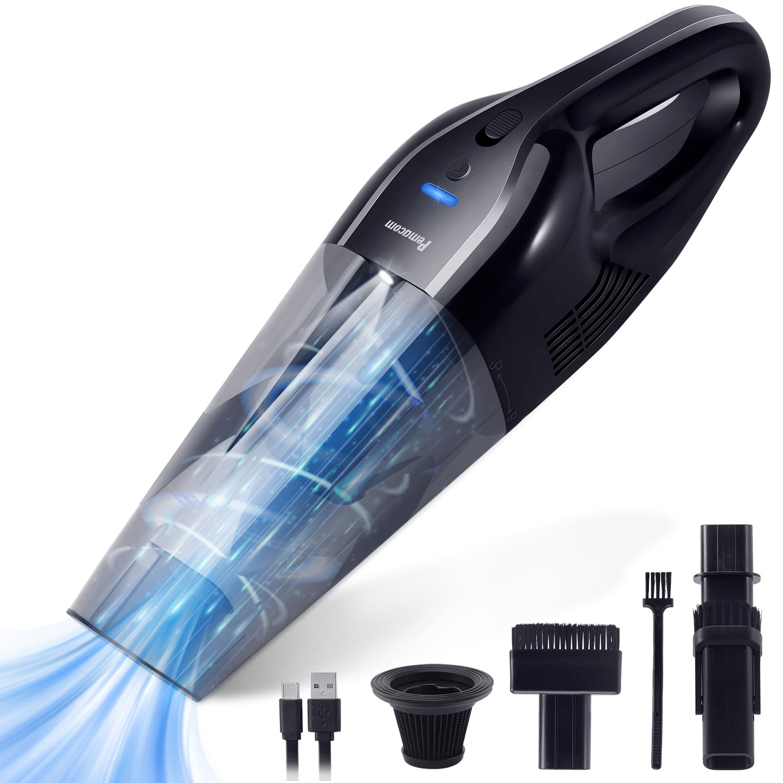 Pemacom Portable Handheld Vacuum Cordless   10,000Pa Suction Power, Lightweight 1.8 Lbs, Washable Hepa Filter, Led Light, Quiet,