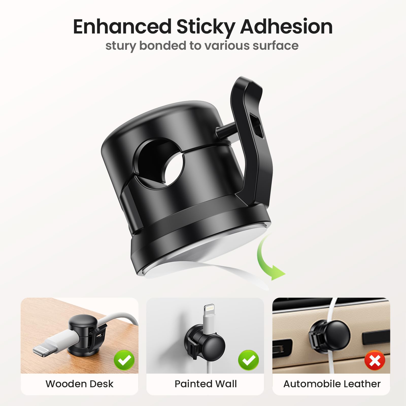 LOTUNY Cable Clips 8 Pack Adhesive Cord Organizer Smooth Adjustable Plastic Black