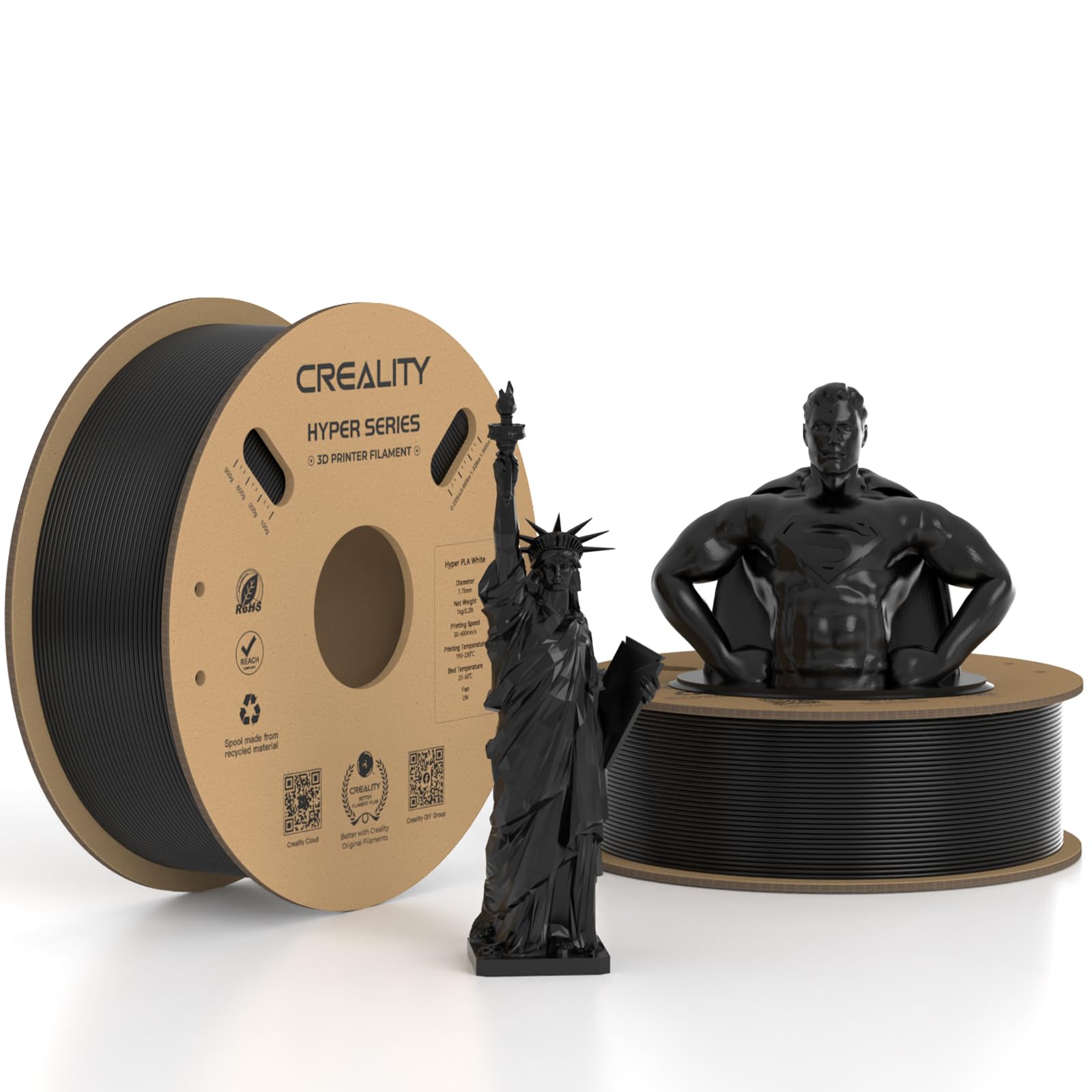 Creality Hyper Pla Filament 1.75Mm Black 2Kg, 30 600Mm/S High Speed Pla 3D Printer Filament, 2 Pack 1Kg Spool(2.2Lbs) Pla, Dimen