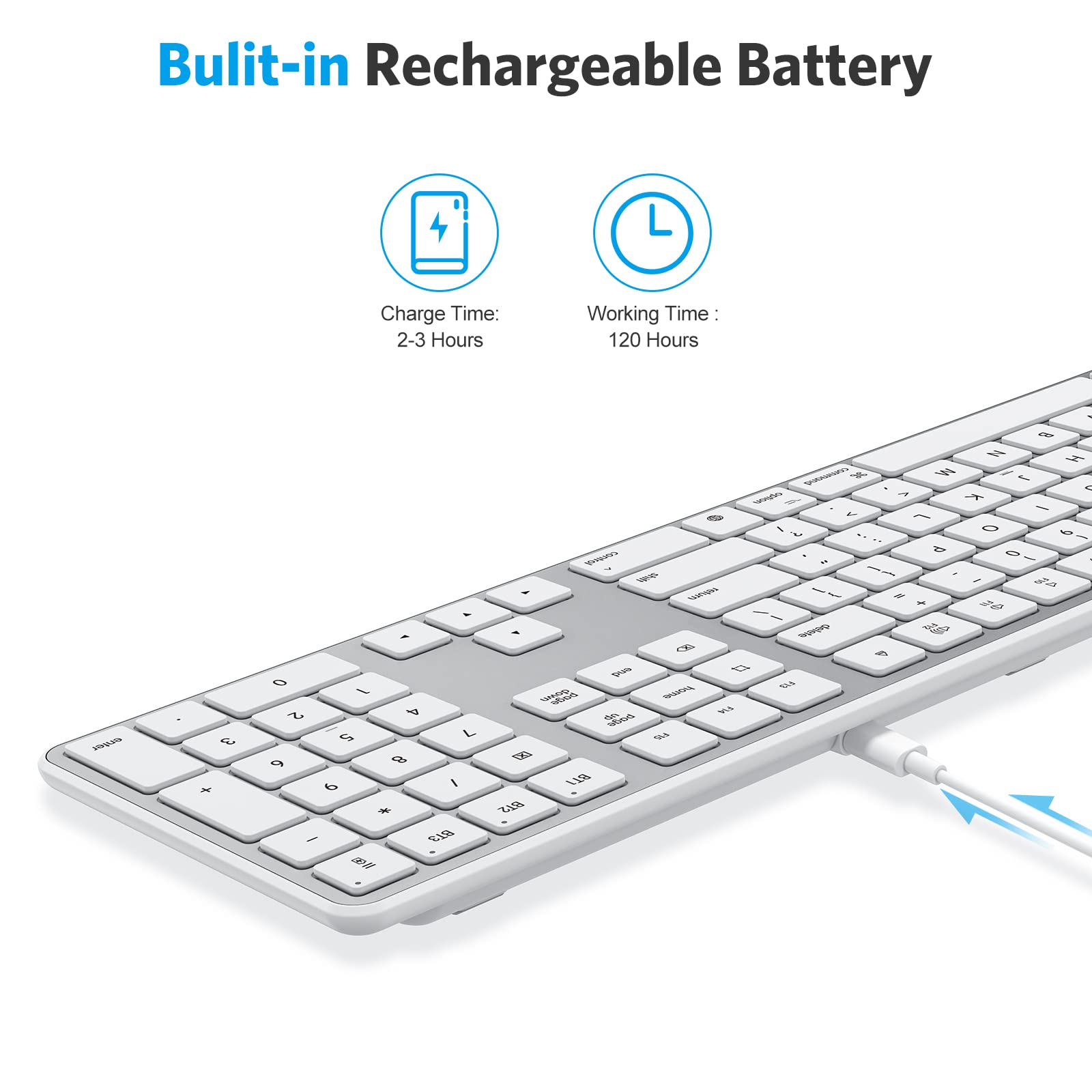 Omoton Bluetooth Keyboard For Mac, Wireless Keyboard With Numeric Keypad, Multi Device, Rechargeable, Compatible With Macbook Pro/Air, Imac, Imac Pro, Mac Mini, Mac Pro Laptop And Pc (Silver)