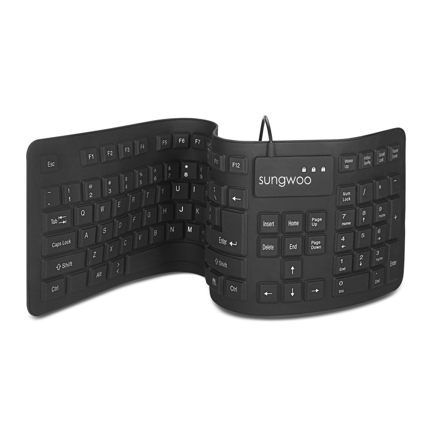 Sungwoo Foldable Silicone Keyboard Usb Wired Standard Keyboard Waterproof Rollup Keyboard For Pc Notebook Laptop, Full Size (Bla
