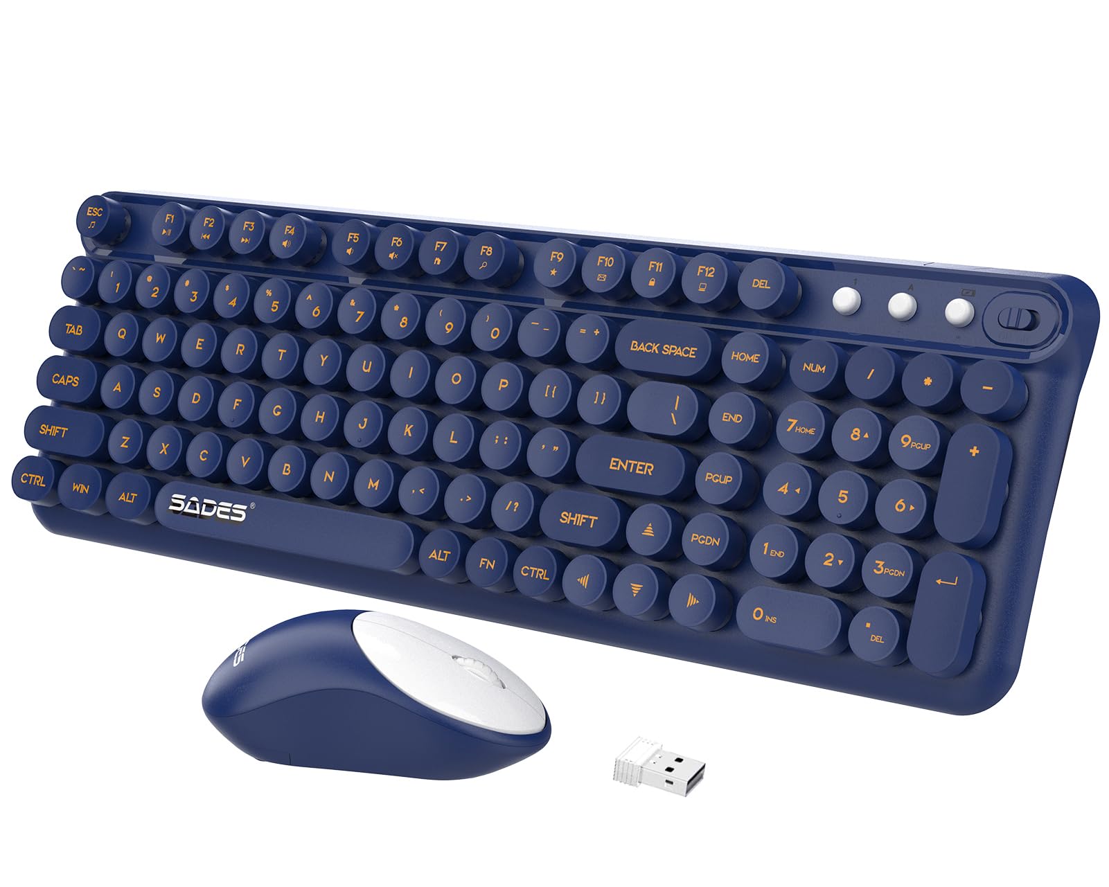 Keyboard And Mouse Wireless,Retro Typewriter Wireless Computer Keyboard Mouse Combo,Full Size 2.4G Cordless Round Keycaps Keyboa