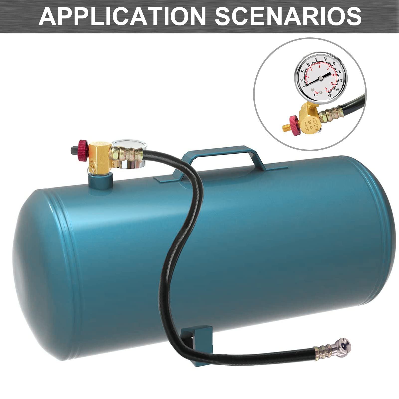 Godeson Air Tank Valve Kit With Gauge, Air Tank Repair Kit Come With 2'' Pressure Gauge With 1/8''Npt, 4 Ft Air Hose With 1/4''N
