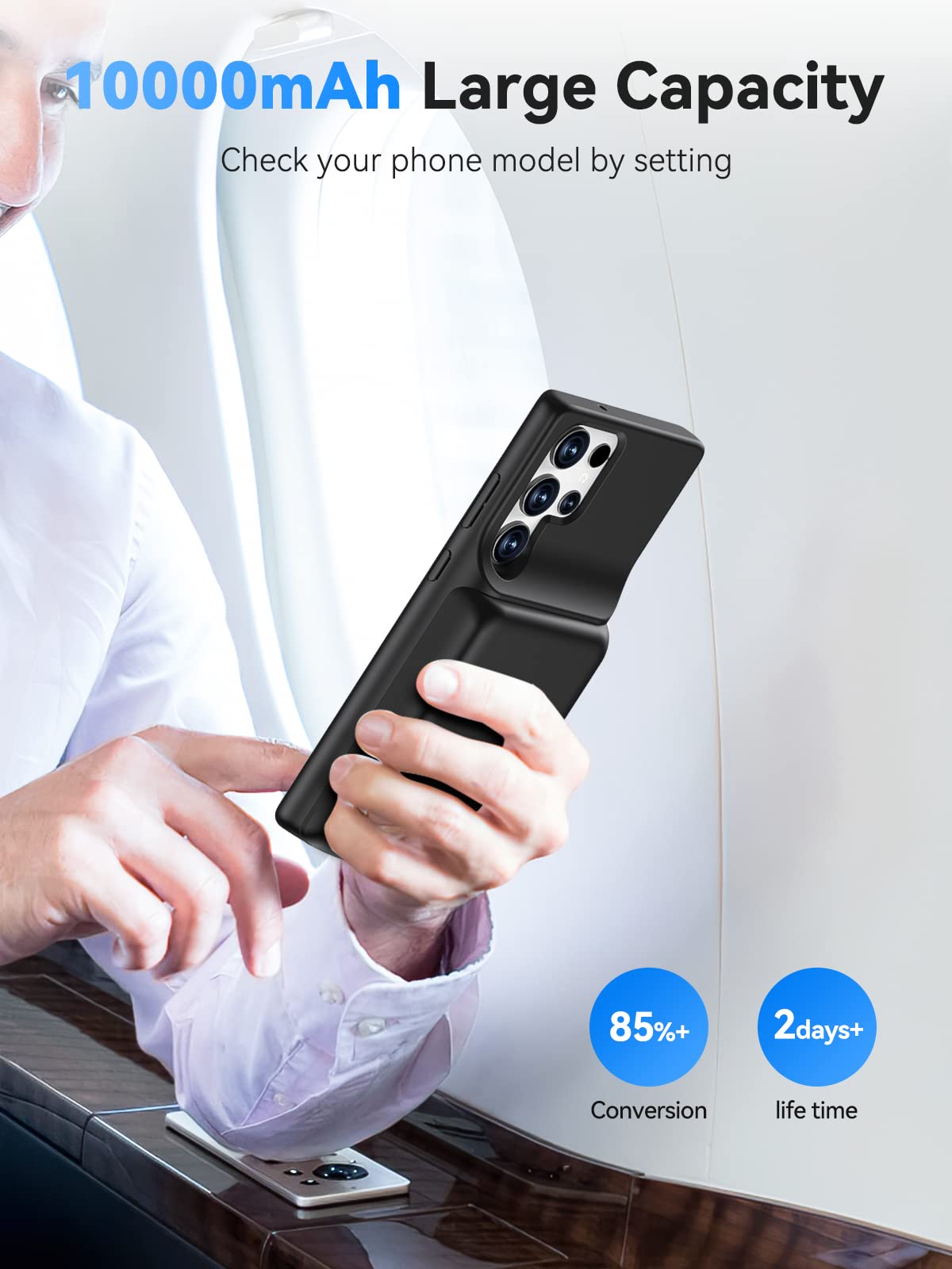 Newdery Battery Case For Galaxy S23 Ultra 10000Mah, Qi Wireless Charging, Fast Charging, Sync Data Supported, Powerful Portable