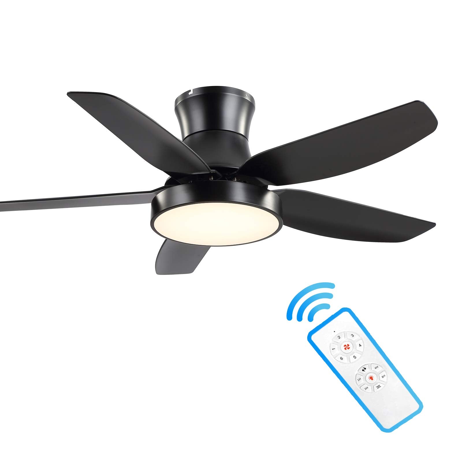42 Inch Black Ceiling Fan With Light And Remote Control, Low Profile Ceiling Fan With 3 Color Change, 6 Speeds & Timer Control,