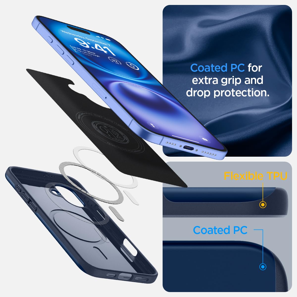 Spigen Thin Fit Magfit Designed For Iphone 16 Plus Case [Hard Shell] [Military Grade Protection] Compatible With Magsafe   Navy