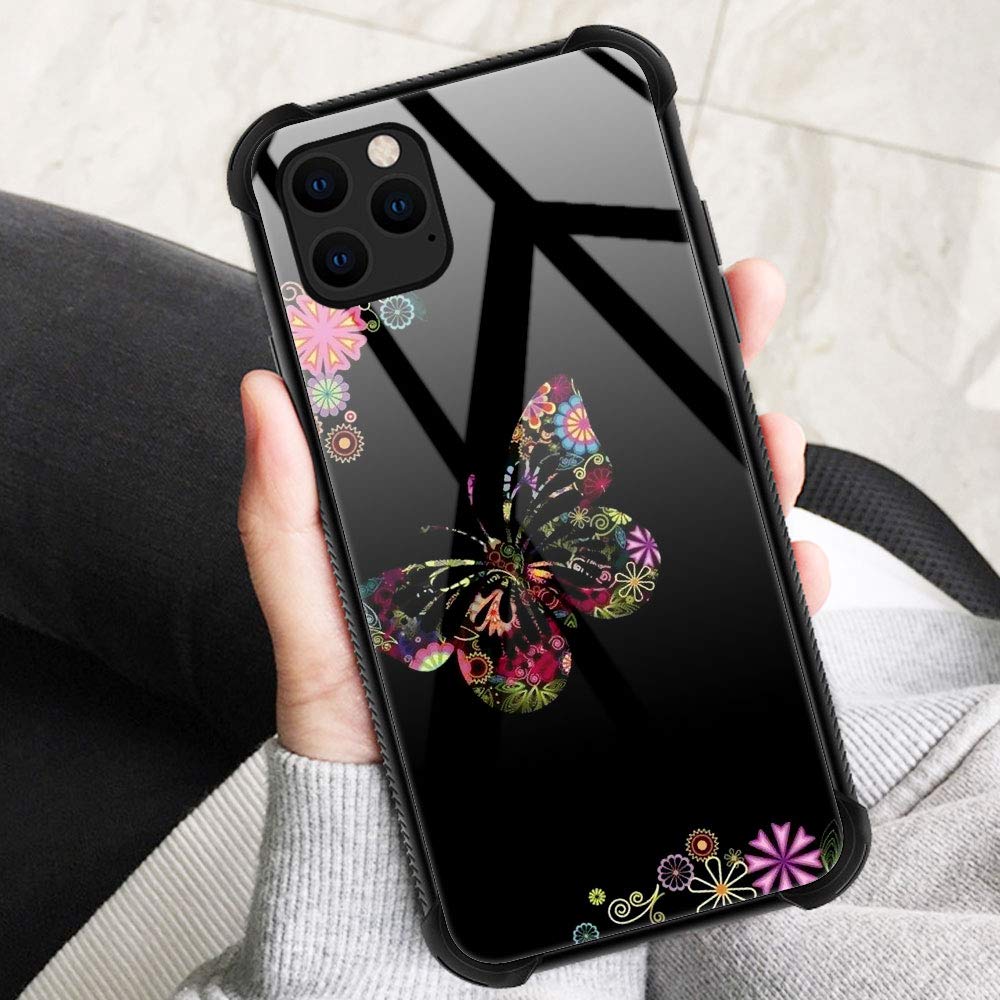 ZHEGAILIAN iPhone 12 Mini Phone Case Butterfly Flower Organic Glass TPU Anti-Scratch 5.4 inch