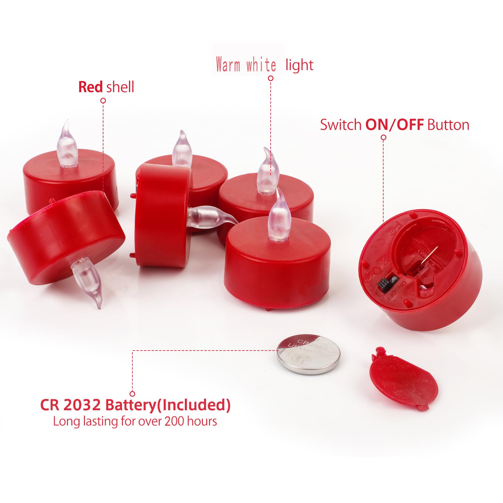 Led Tea Lights Candles  24Pack Red Flameless Candles Realistic And Bright Flickering Long Lasting 200Hours For Holiday Celebrati