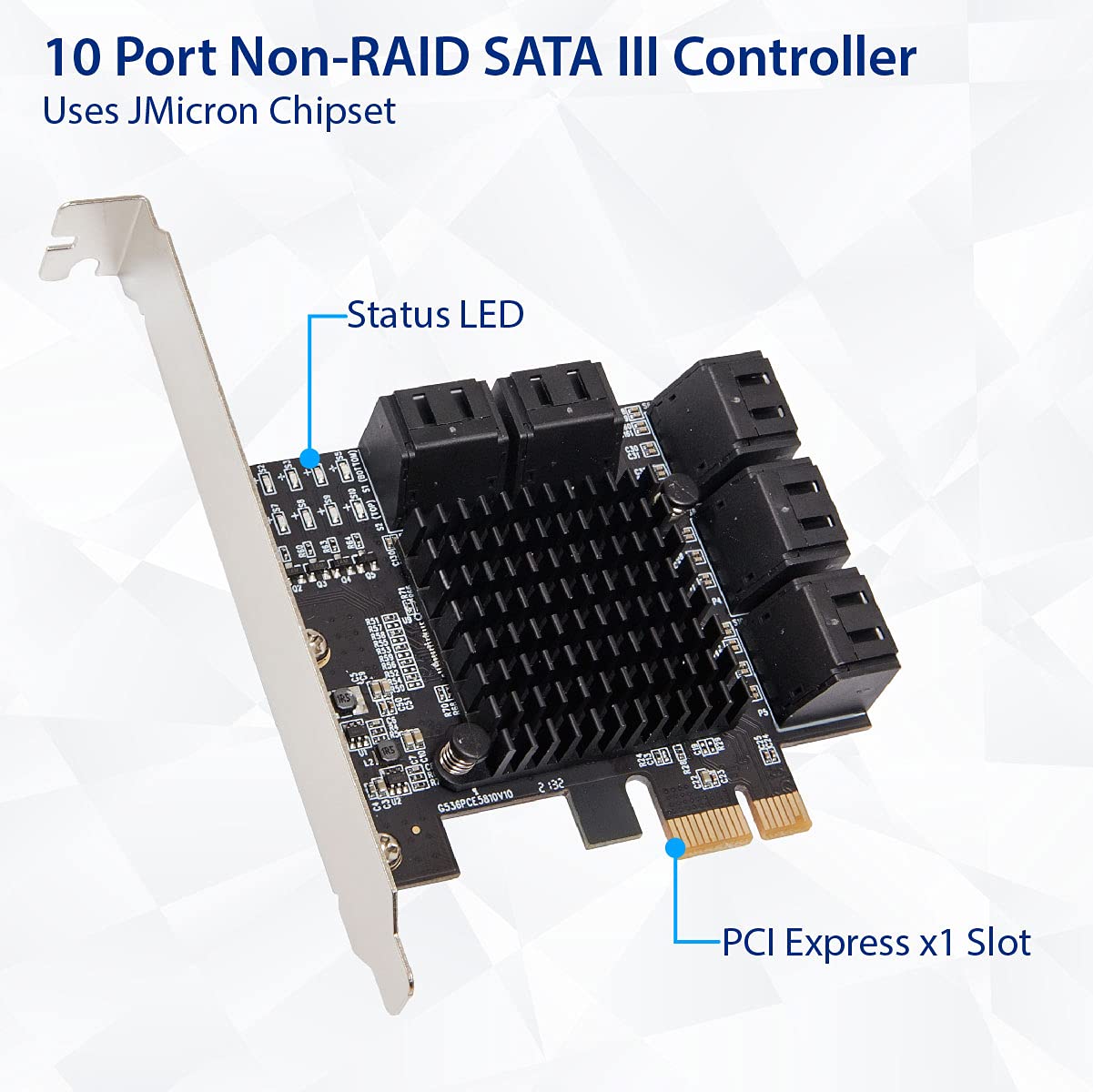 Io Crest 10 Port Sata Iii To Pcie 3.0 X1 Non Raid Expansion Card Jmb582 Low Profile Bracket, (Sy Pex40167)