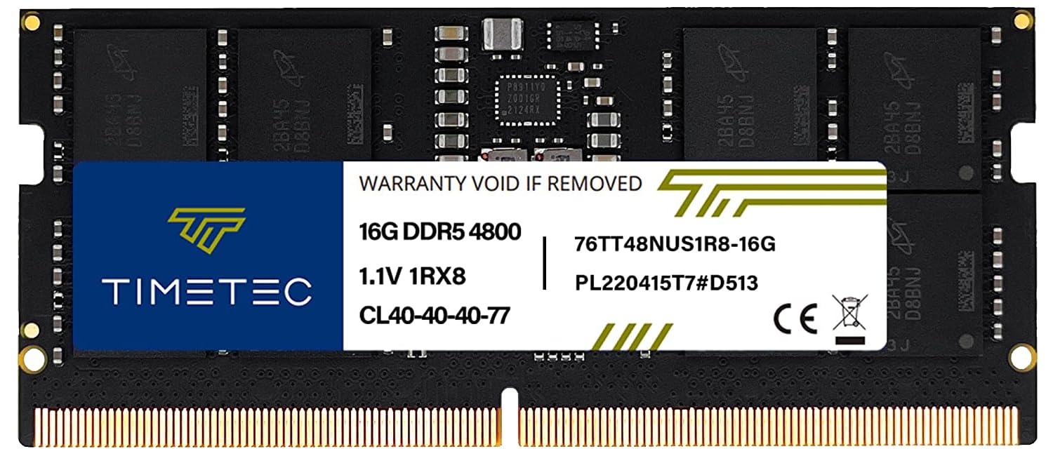 Timetec 16Gb Ddr5 4800Mhz Pc5 38400 Unbuffered Non Ecc 1.1V Cl40 1Rx8 Single Rank 262Pin Sodimm Laptop Memory Ram Module Upgrade