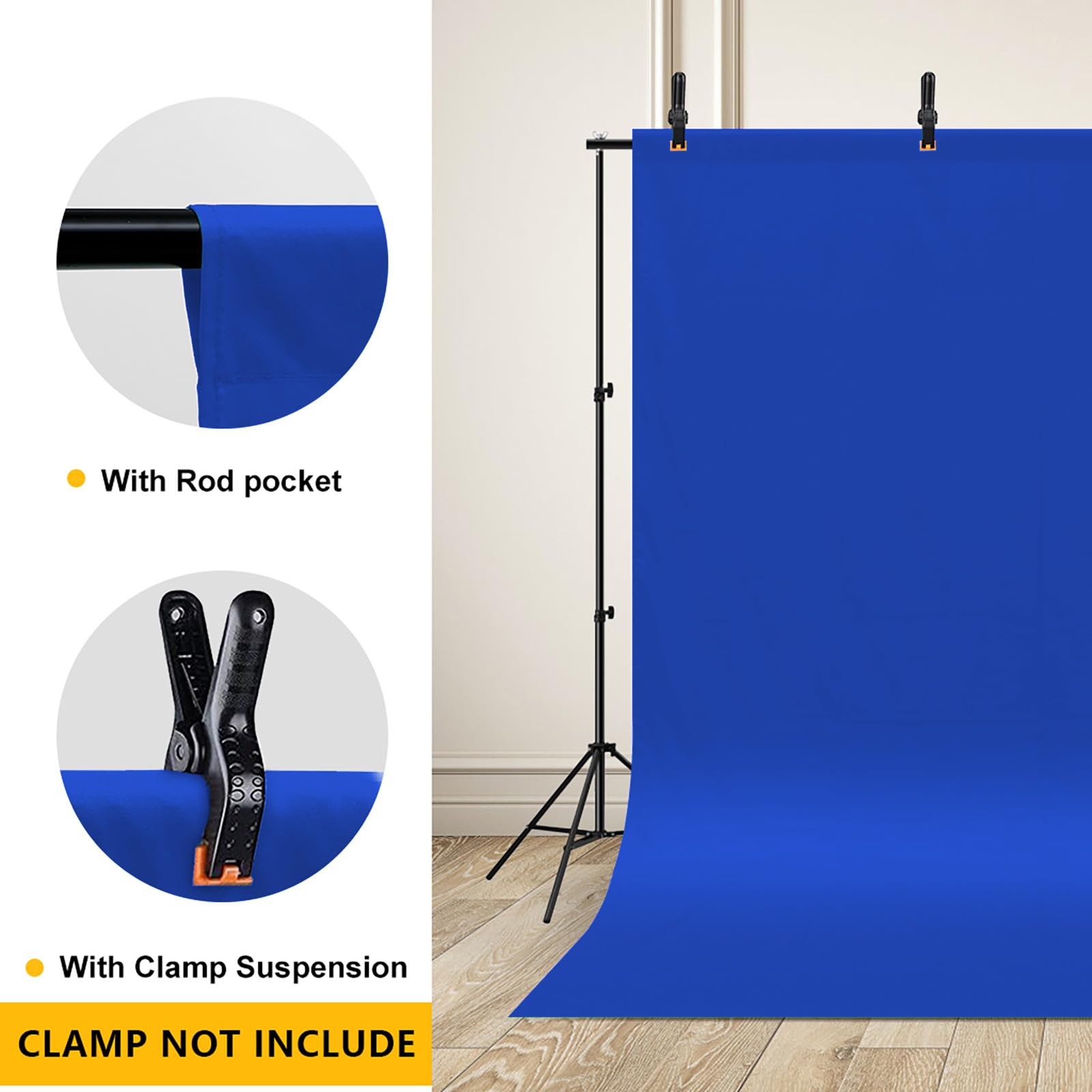 10X12Ft Royal Blue Screen Backdrop For Photography, Large Seamless Polyester Fabric Royal Blue Photo Backdrop Curtain For Portra
