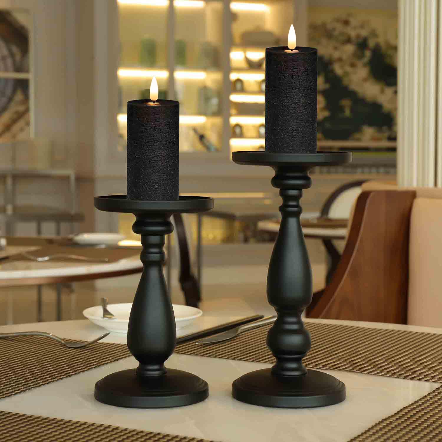 Volnyus Black Flameless Candles Set Of 2 (2.2X5 Inch) Real Wax Flickering Led Candles Battery Operated With Remote Control Timer