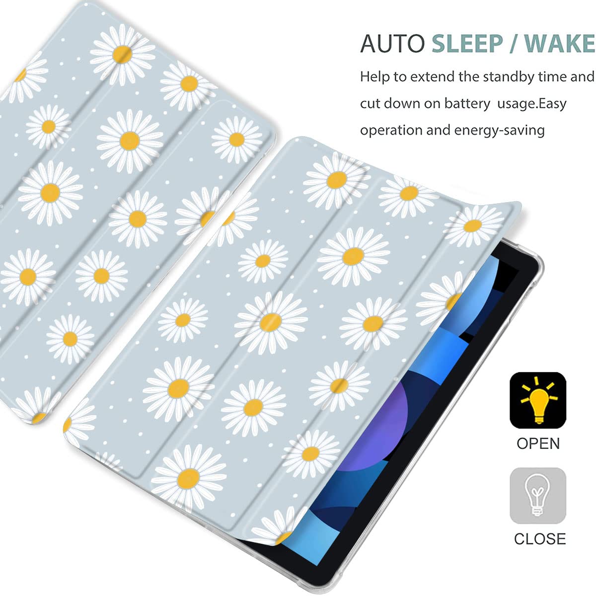 Maycari White Daisy Case For Ipad 9.7 Inch 2017/2018 With Pencil Holder, Cute Ipad 5Th/6Th Generation Protective Case With Soft