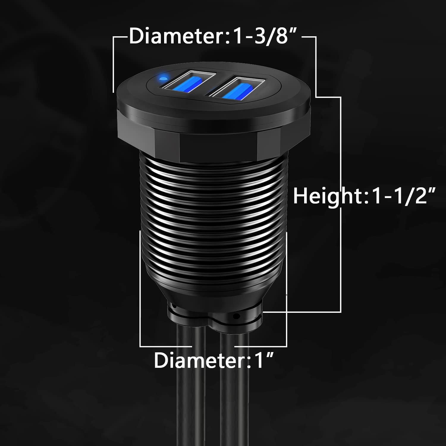 Batige Alloy Dual Port Usb 3.0 Car Dashboard Flush Mount Cable, Male To Female With Led Indicator Extension Cable For Car Truck Boat Motorcycle Dashboard Panel   3Ft