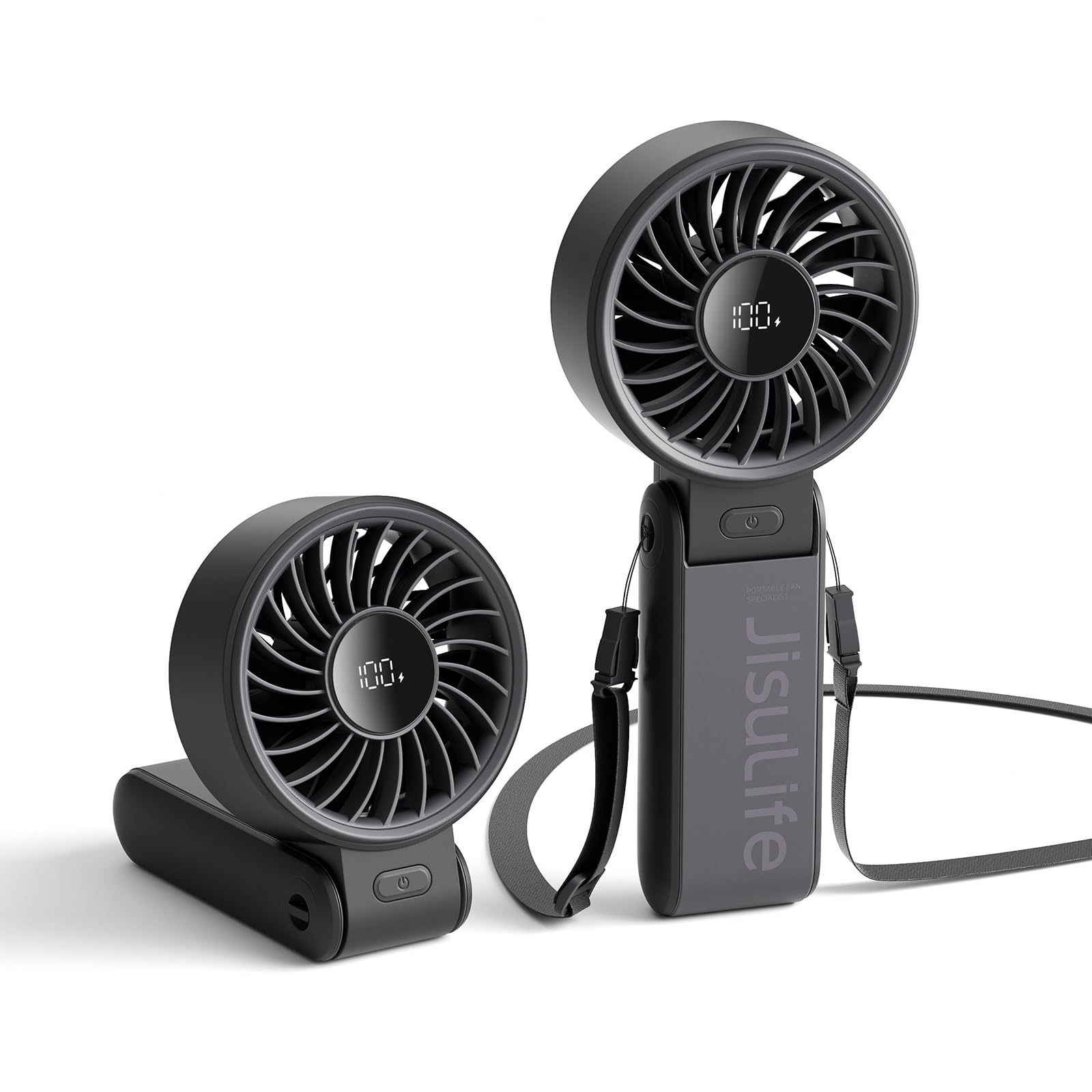 Jisulife Handheld Fan Life7,2024 Powerful Portable Fan With Led Display,3600Mah,150Folded,5 Speeds,Lanyard[13Hrs Max Cooling] 3 